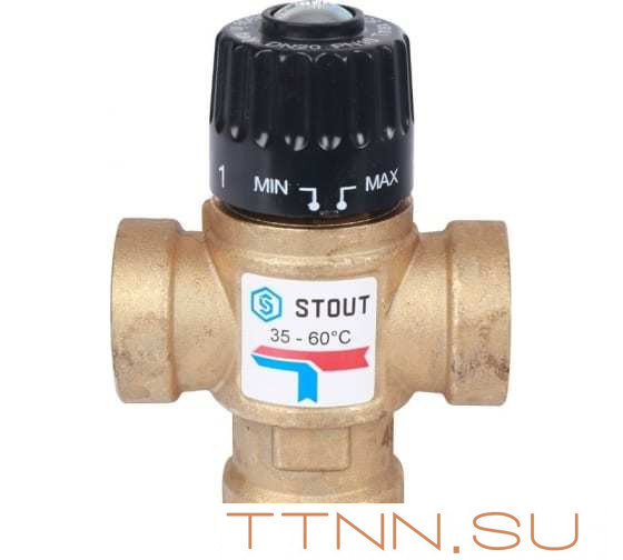 Смесительный клапан STOUT 3/4 ВР 35-60°С KV 1,6 м3/ч Смесительный клапан STOUT 3/4 ВР 35-60°С KV 1,6 м3/ч