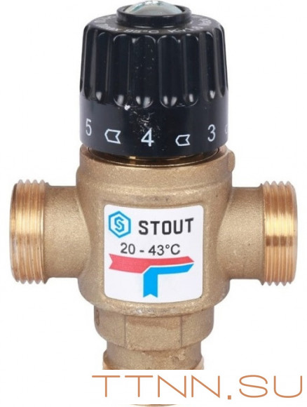 Смесительный клапан STOUT 3/4 НР 20-43°С KV 1,6 м3/ч Смесительный клапан STOUT 3/4 НР 20-43°С KV 1,6 м3/ч