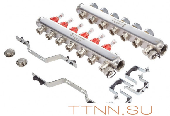 Для отопления Royal Thermo 1" ВР-3/4" НР, 11 выходов с расходомерами, нерж. (RTE 52.111) Для отопления Royal Thermo 1" ВР-3/4" НР, 11 выходов с расходомерами, нерж. (RTE 52.111)