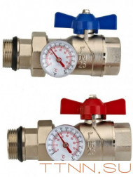 Шаровый кран Wester Комплект из двух шаровых кранов 1 " с накидной гайкой и термометрами v 2 Шаровый кран Wester Комплект из двух шаровых кранов 1 " с накидной гайкой и термометрами v 2