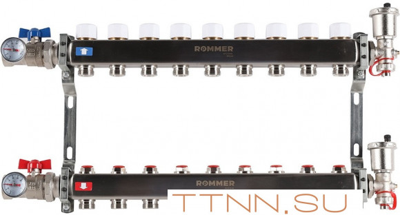 Для отопления Rommer 1"/3/4"x9 с запорными клапанами (RMS-3210-000009) Для отопления Rommer 1"/3/4"x9 с запорными клапанами (RMS-3210-000009)